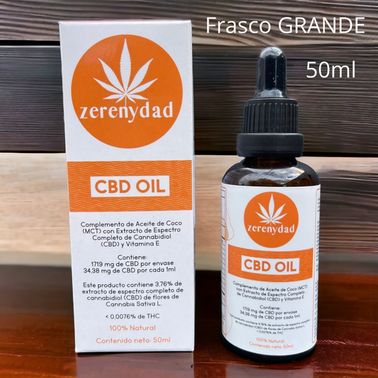 Aceite CBD (Cannabidiol) con Aceite de Coco (MCT) y Vitamina E - 50ml (frasco GRANDE)